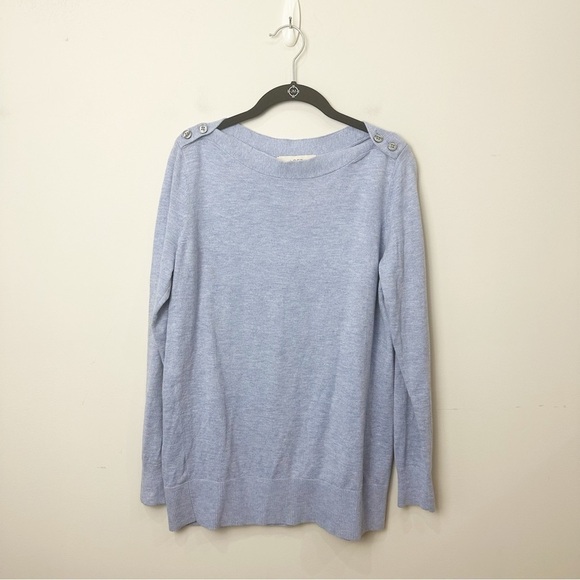 Loft Shoulder Button Knit Top Boat Neckline Heathered Lavendar - Picture 4 of 8